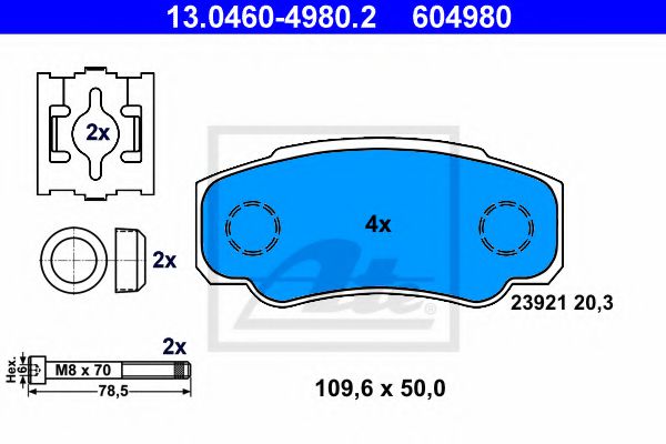 13.0460-4980.2 ATE Комплект тормозных колодок, дисковый тормоз