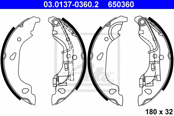 03.0137-0360.2 ATE Brake System Brake Shoe Set