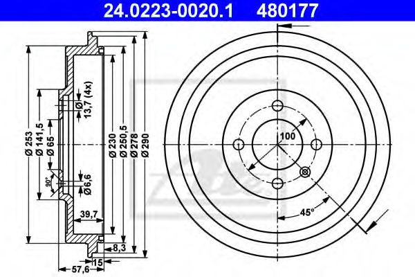 24.0223-0020.1 ATE Тормозная система Тормозной барабан