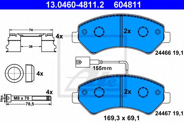 13.0460-4811.2 ATE Тормозная система Комплект тормозных колодок, дисковый тормоз