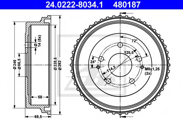 24.0222-8034.1 ATE Brake System Brake Drum