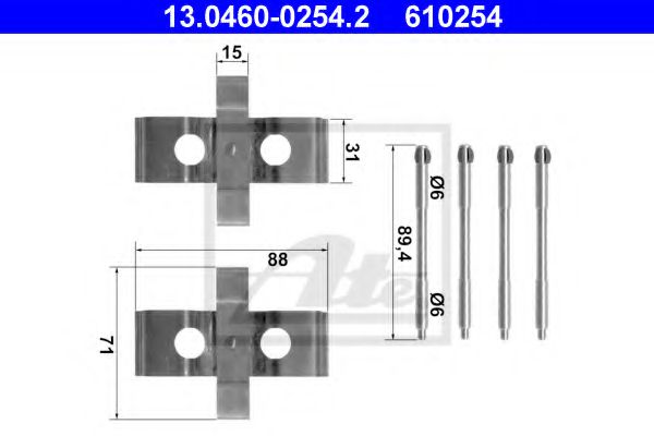 13.0460-0254.2 ATE Accessory Kit, disc brake pads