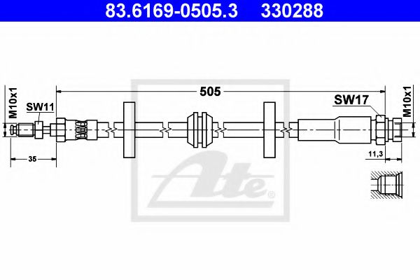 83.6169-0505.3 ATE Brake System Brake Hose