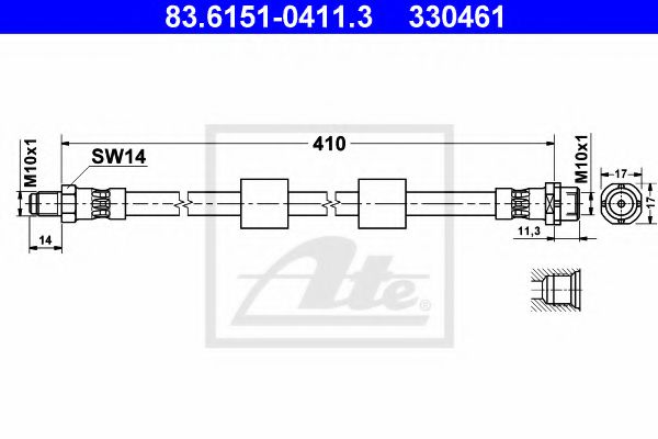 83.6151-0411.3 ATE Brake System Brake Hose