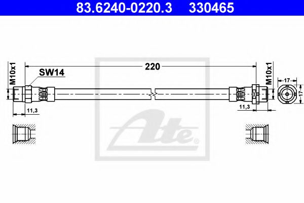 83.6240-0220.3 ATE Brake System Brake Hose