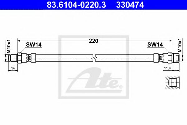 83.6104-0220.3 ATE Тормозная система Тормозной шланг