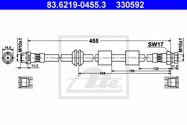83.6219-0455.3 ATE Brake System Brake Hose