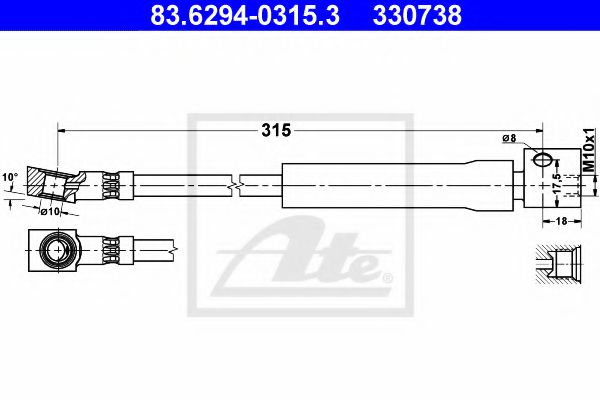 83.6294-0315.3 ATE Brake System Brake Hose