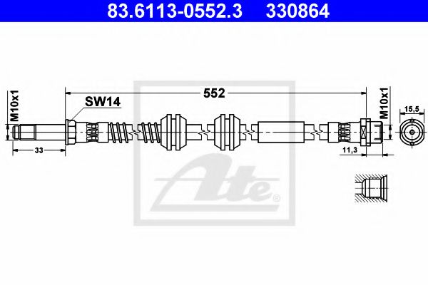 83.6113-0552.3 ATE Тормозная система Тормозной шланг