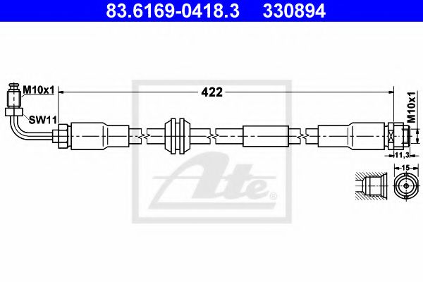 83.6169-0418.3 ATE Brake System Brake Hose