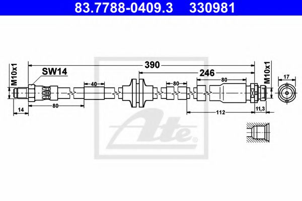 83.7788-0409.3 ATE Brake System Brake Hose