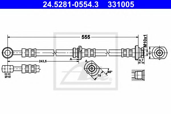24.5281-0554.3 ATE Brake System Brake Hose