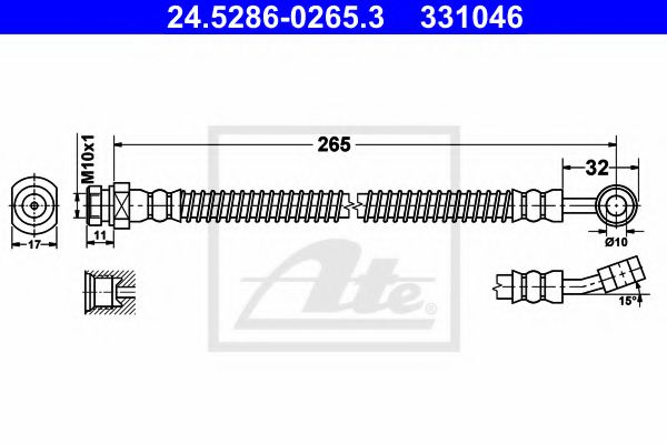 24.5286-0265.3 ATE Brake System Brake Hose
