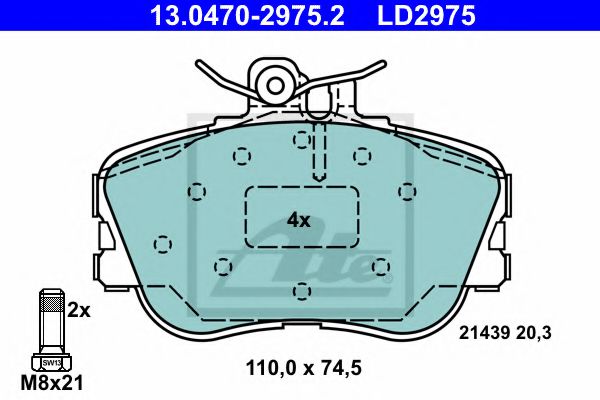 13.0470-2975.2 ATE Тормозная система Комплект тормозных колодок, дисковый тормоз
