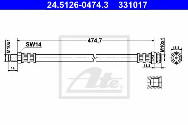 24.5126-0474.3 ATE Brake System Brake Hose