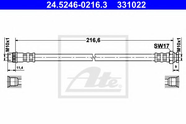 24.5246-0216.3 ATE Brake System Brake Hose