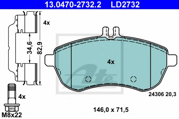 13.0470-2732.2 ATE Brake System Brake Pad Set, disc brake