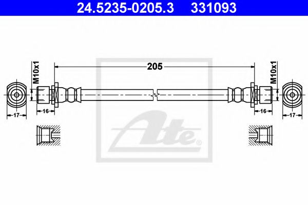 24.5235-0205.3 ATE Brake System Brake Hose