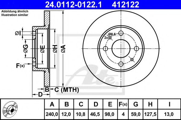 24.0112-0122.1 ATE Тормозная система Тормозной диск