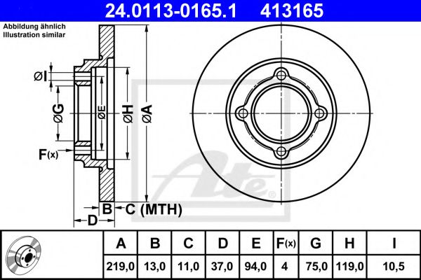 24.0113-0165.1 ATE Тормозная система Тормозной диск