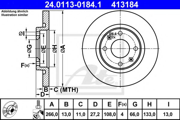 24.0113-0184.1 ATE Тормозная система Тормозной диск