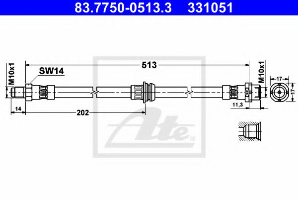 83.7750-0513.3 ATE Brake System Brake Hose