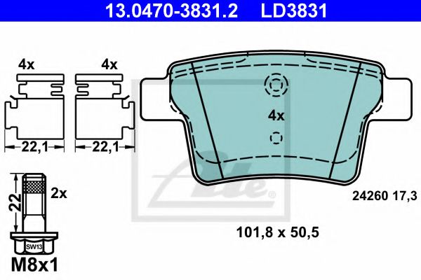 13.0470-3831.2 ATE Brake Pad Set, disc brake