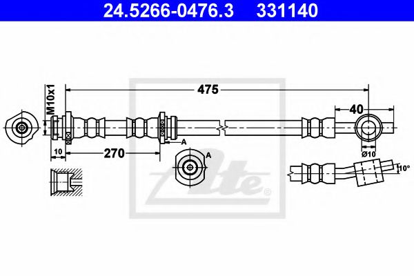 24.5266-0476.3 ATE Brake System Brake Hose