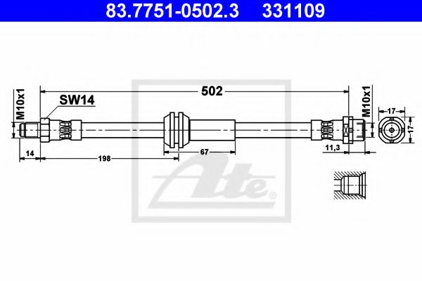 83.7751-0502.3 ATE Brake System Brake Hose