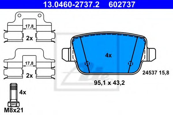 13.0460-2737.2 ATE Тормозная система Комплект тормозных колодок, дисковый тормоз