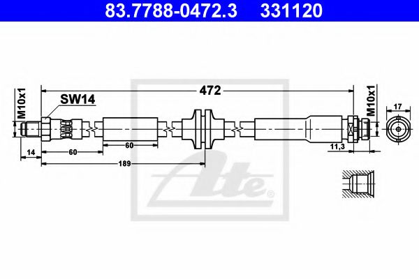 83.7788-0472.3 ATE Brake System Brake Hose
