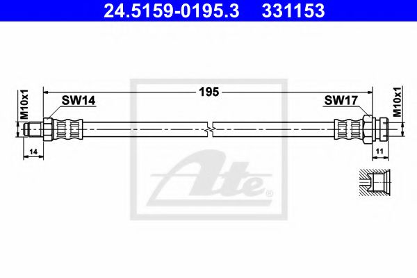 24.5159-0195.3 ATE Brake System Brake Hose