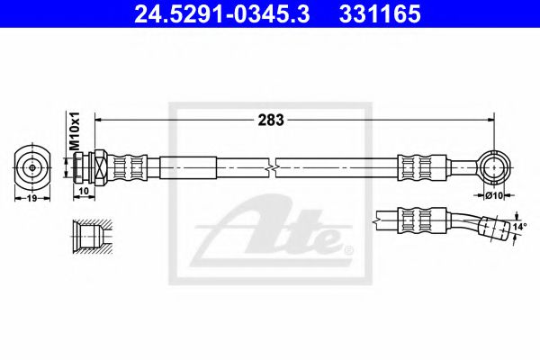 24.5291-0345.3 ATE Brake System Brake Hose