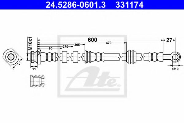 24.5286-0601.3 ATE Brake System Brake Hose