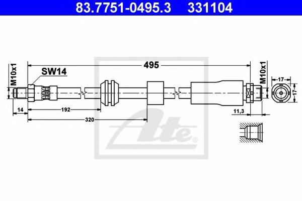 83.7751-0495.3 ATE Brake System Brake Hose