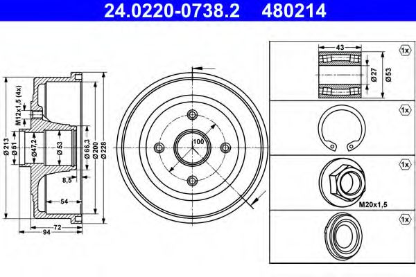 24.0220-0738.2 ATE Brake System Brake Drum