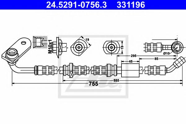 24.5291-0756.3 ATE Brake System Brake Hose