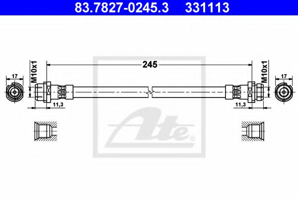 83.7827-0245.3 ATE Brake System Brake Hose