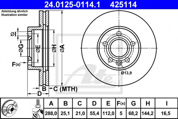 24.0125-0114.1 ATE Тормозная система Тормозной диск