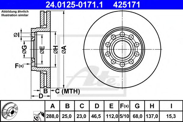 24.0125-0171.1 ATE Тормозная система Тормозной диск