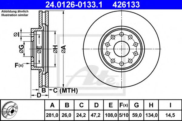 24.0126-0133.1 ATE Тормозная система Тормозной диск