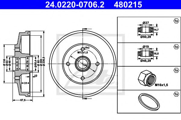 24.0220-0706.2 ATE Brake System Brake Drum