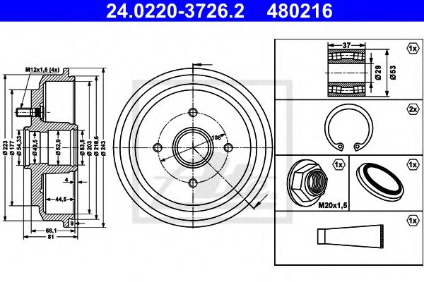 24.0220-3726.2 ATE Тормозная система Тормозной барабан