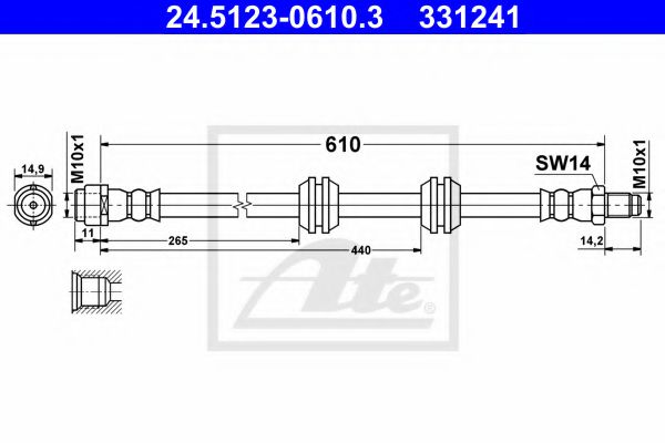 24.5123-0610.3 ATE Brake System Brake Hose