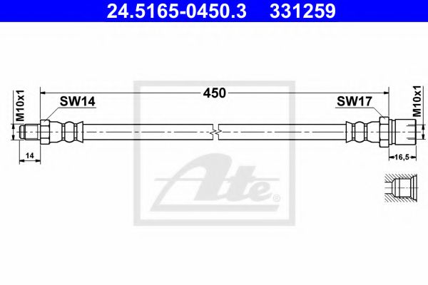 24.5165-0450.3 ATE Brake System Brake Hose