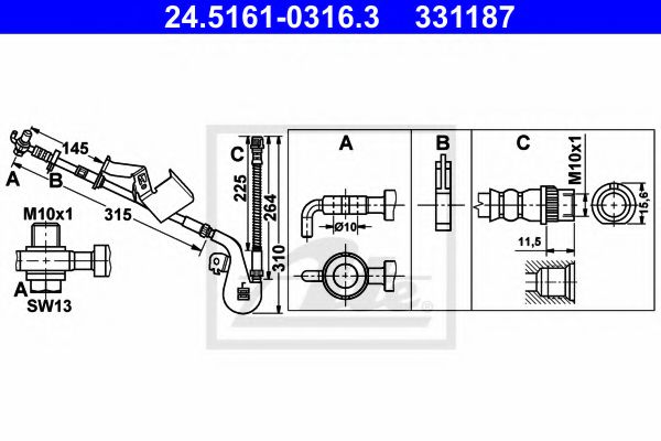 24.5161-0316.3 ATE Brake System Brake Hose