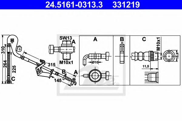 24.5161-0313.3 ATE Brake System Brake Hose