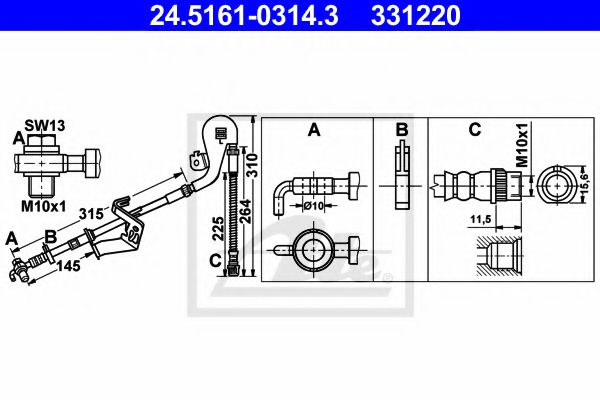 24.5161-0314.3 ATE Brake System Brake Hose