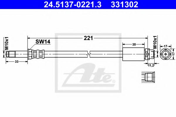 24.5137-0221.3 ATE Brake System Brake Hose