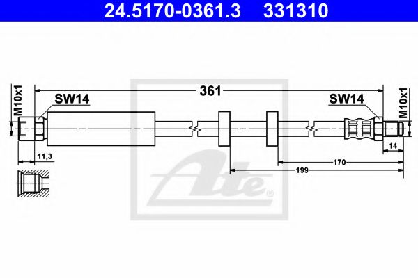 24.5170-0361.3 ATE Brake System Brake Hose